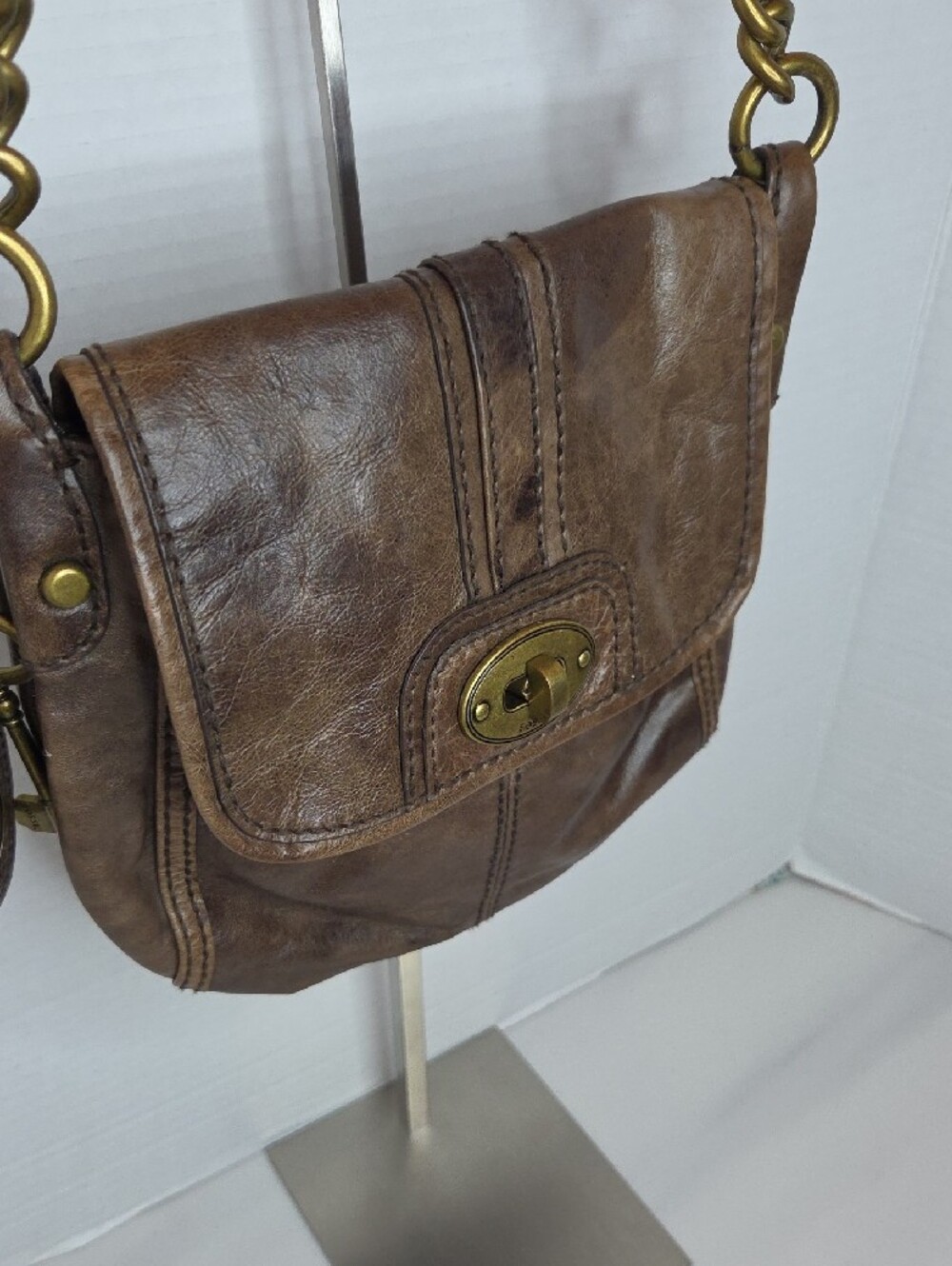 Vintage Fossil Brown Leather Shoulder Bag - Picture 2 of 11